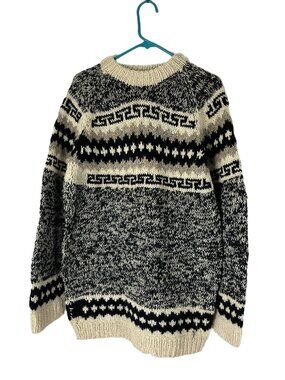 Wool Fair Isle Sweater Black Cream Men's L Vintage Winter